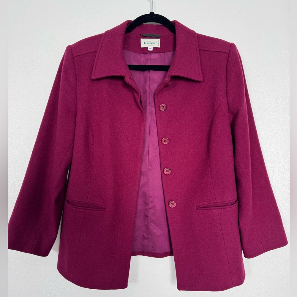 Vintage LL Bean Coat Women's 10P Purple Wool Cashmere Lined Classic Made in USA